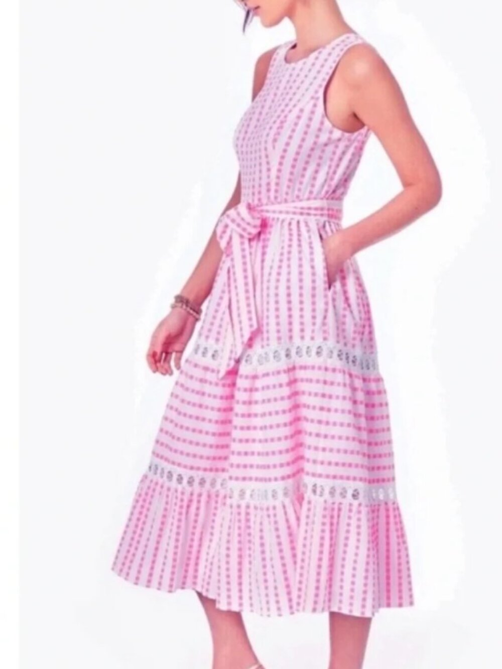 NWT Lilly Pulitzer Maybella Tiered Midi Dress Pink Isle Gingham Stripe Sz 12